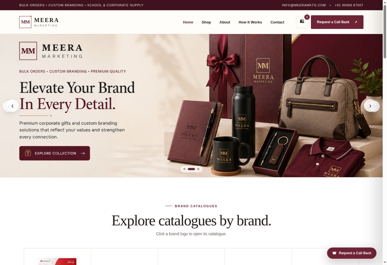 Meera Marketing website homepage