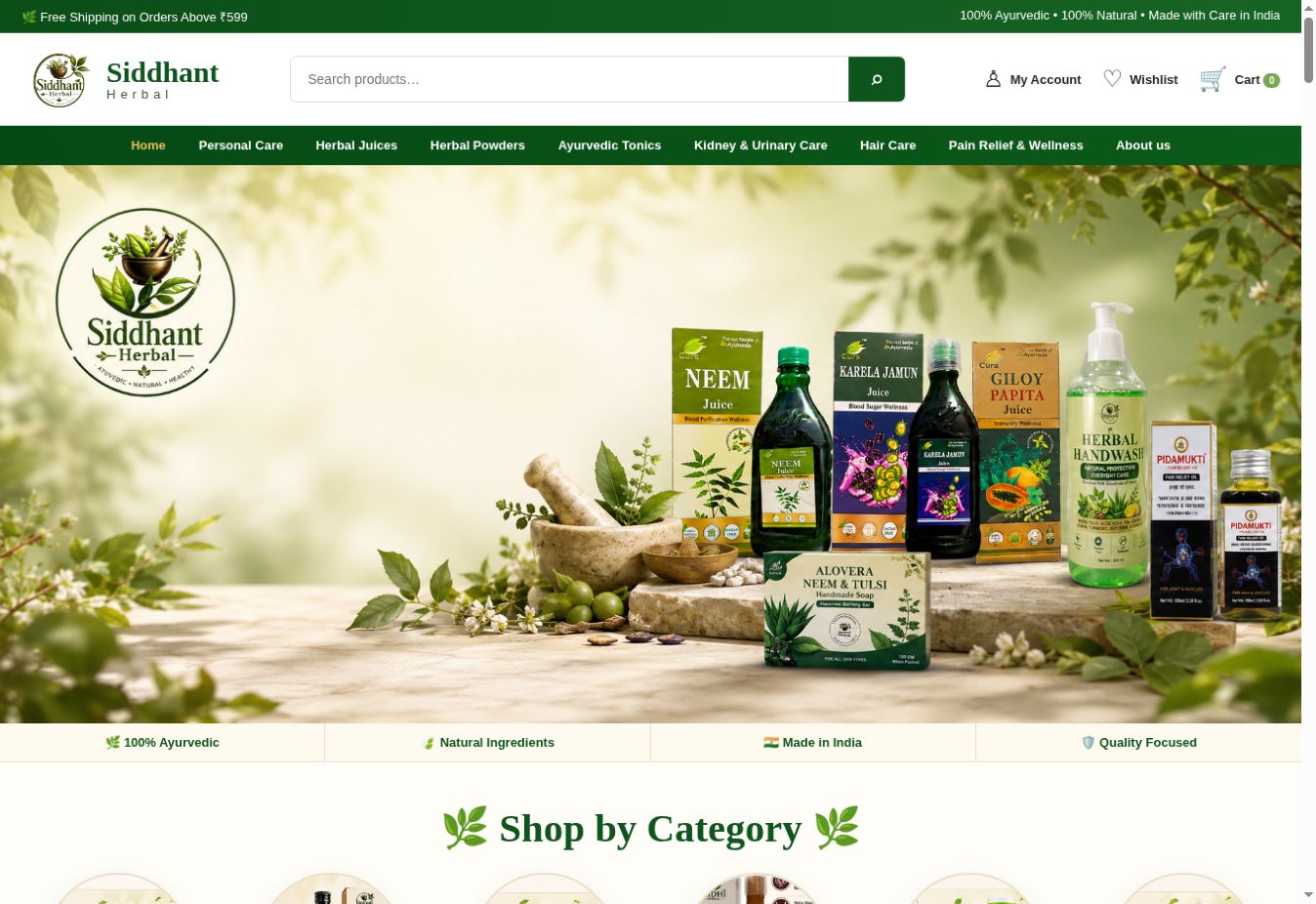 Siddhant Herbal website homepage